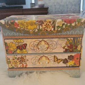 Floral Decorative Jewelry Box with Crystal Pulls